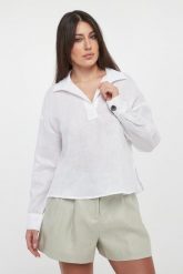 Bluzka damska lniana ARMANI EXCHANGE. Bluzki Armani Exchange, xs, bez wzorów, bez kołnierzyka, bez ramiączek. Za 649.00 zł.