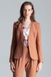 Brązowy Wizytowy Żakiet na Jeden Guzik. Brązowe marynarki i żakiety Figl, m, bez wzorów, z materiału, wizytowe, bez ramiączek. Za 289.00 zł.