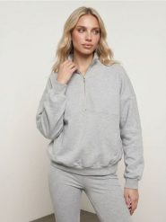 Bluza half-zip z bawełną - szary. Szare bluzy bez kaptura Sinsay, l, bez wzorów, z bawełny, bez kaptura. Za 49.99 zł.
