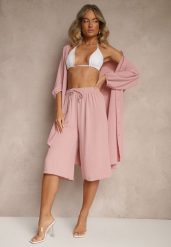 Różowe Spodnie Kuloty z Bawełną High Waist Azetia. Czerwone jeansy Renee, na lato, l, bez wzorów, z bawełny, eleganckie, z podwyższonym stanem. W wyprzedaży za 39.99 zł.