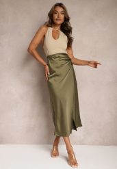 Zielona Spódnica o Kopertowym Kroju High Waist Onadea. Zielone spódnice Renee, l, bez wzorów, z materiału, midi, kopertowe. W wyprzedaży za 91.99 zł.