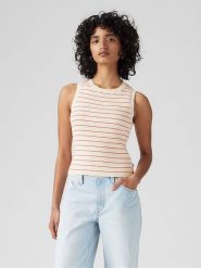 Levi's Top w kolorze kremowo-czerwonym rozmiar: S. Brązowe topy Levi's, s, bez wzorów, prążkowane, bez kołnierzyka, bez ramiączek. Za 101.23 zł.