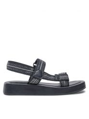 JENNY Sandały WS081-XYY Czarny. Czarne sandały Jenny, bez wzorów, z materiału, bez obcasa, na płaskiej podeszwie, bez zapięcia. Za 129.99 zł.