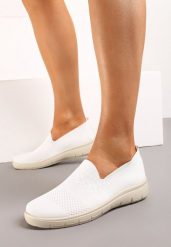 Białe Sportowe Tenisówki z Elastyczną Materiałową Cholewką Nobilara. Białe buty sportowe lifestyle Renee, bez wzorów, z jeansu, sportowe, bez zapięcia. W wyprzedaży za 32.99 zł.