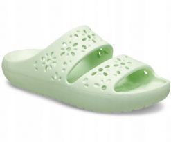 Klapki Dla Dorosłych Crocs Classic Floral Cut Out. Zielone klapki Crocs, bez wzorów, z materiału, bez obcasa, bez zapięcia. Za 159.99 zł.