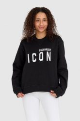 DSQUARED2 Czarna bluza damska z dużym logo icon, Rozmiar L. Czarne bluzy Dsquared2, l, bez wzorów, bez ramiączek, bez kaptura. W wyprzedaży za 807.99 zł.