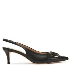 Szpilki TWINSET. Czarne sandały Twinset, bez wzorów, bez obcasa, na szpilce, bez zapięcia. Za 629.99 zł.