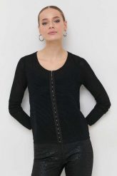 Guess kardigan damski kolor czarny lekki. Czarne swetry Guess, l, z aplikacjami, z dzianiny, bez ramiączek. Za 569.99 zł.