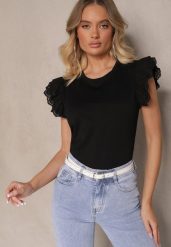 Czarny Bawełniany Top z Ażurowym Wzorem przy Rękawach Malinala. Czarne topy Renee, m, z aplikacjami, z bawełny, eleganckie, bez kołnierzyka, bez ramiączek. W wyprzedaży za 35.99 zł.