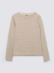 Bluzka damska w paski kremowa Vensa 103. Białe bluzki BIG STAR, l, bez wzorów, z dzianiny, eleganckie, bez kołnierzyka, bez ramiączek. Za 119.99 zł.