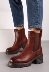 Brązowe Botki Ocieplone Sztyblety na Obcasie z Elastyczną Wstawką Crelda. Brązowe botki Born2be, bez wzorów, z dzianiny, eleganckie, bez obcasa, na obcasie, bez zapięcia. Za 94.99 zł.