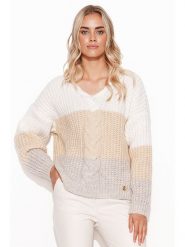 Makadamia Sweter w kolorze kremowo-beżowo-szarym rozmiar: onesize. Brązowe swetry Makadamia, bez wzorów, z wełny, bez ramiączek. Za 162.49 zł.