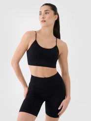 4F Biustonosz treningowy bezszwowy z niskim wsparciem damski - czarny M/L. Czarne biustonosze sportowe 4f, bez wzorów, z dzianiny, na fitness i siłownię. W wyprzedaży za 79.99 zł.