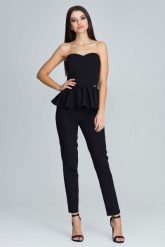 Czarny Elegancki Komplet Gorsetowa Bluzka + Długie Spodnie. Czarne bluzki Figl, m, bez wzorów, z materiału, eleganckie, bez kołnierzyka, bez ramiączek. Za 279.00 zł.