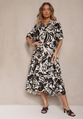 Czarna Rozkloszowana Sukienka z Wiskozy Ozdobiona Falbaną Filesenia. Czarne sukienki Renee, na spotkanie biznesowe, l, bez wzorów, z wiskozy, eleganckie, bez kołnierzyka, bez ramiączek, midi, rozkloszowane. W wyprzedaży za 67.99 zł.