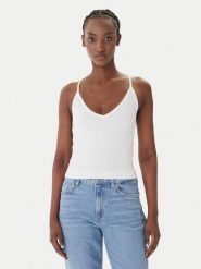 Guess Top O6GR01 Z5302 Biały Regular Fit. Białe topy Guess, l, z aplikacjami, z wiskozy, bez kołnierzyka, bez ramiączek. Za 219.99 zł.