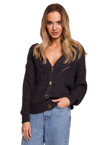 Made of emotion Kardigan w kolorze antracytowym rozmiar: S/M. Czarne swetry Made Of Emotion, m, bez wzorów, ze splotem, bez ramiączek. Za 96.60 zł.