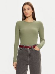 Tommy Jeans Bluzka Essential DW0DW17387 Zielony Slim Fit. Zielone bluzki Tommy Jeans, m, bez wzorów, z bawełny, bez kołnierzyka, bez ramiączek. Za 139.99 zł.