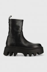 Buffalo botki Flora Sockboot damskie kolor czarny na platformie. Czarne botki Buffalo, bez wzorów, z okrągłym noskiem, bez obcasa, na platformie, bez zapięcia. W wyprzedaży za 419.99 zł.