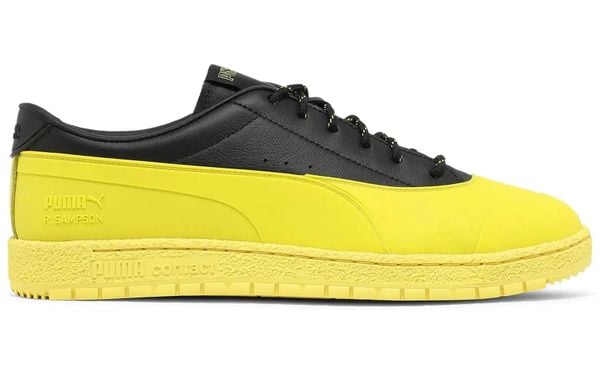 Uniseksowe buty sportowe inspirowane koszykarzem MAISON KITSUNE RALPH SAMPSON 70. Żółte buty treningowe Puma, bez wzorów, z gumy, bez zapięcia, trekkingowe. Za 531.00 zł.