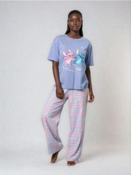 Bawełniana piżama dwuczęściowa z nadrukiem Stitch - błękitny. Niebieskie piżamy Sinsay, l, bez wzorów, z bawełny, bez kołnierzyka, bez ramiączek. Za 69.99 zł.