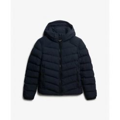 Damska kurtka bez rękawów Superdry Fuji. Niebieskie kurtki Superdry, bez wzorów, z puchu, bez kaptura. Za 556.95 zł.