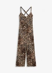 Kombinezon z dżerseju. Brązowe kombinezony bonprix, bez wzorów, z dżerseju, eleganckie, bez kołnierzyka, bez ramiączek. Za 129.99 zł.