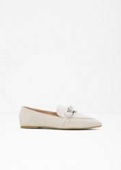 Loafersy z łańcuszkiem. Brązowe baleriny bonprix, bez wzorów, bez obcasa, bez zapięcia. Za 87.99 zł.