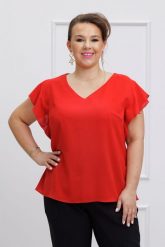 Czerwona bluzka Sara XXL OVERSIZE LATO. Czerwone bluzki Moda Size Plus Iwanek, s, bez wzorów, z elastanu, bez kołnierzyka, bez ramiączek. W wyprzedaży za 69.90 zł.