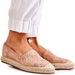 S.Barski Klasyczne Damskie Espadryle Ażurowe Nude Catris beżowy. Brązowe espadryle z aplikacjami, klasyczne, z okrągłym noskiem, bez obcasa. Za 125.58 zł.