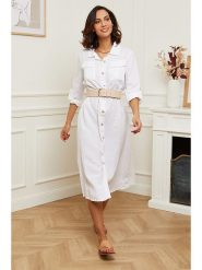 Le Monde du Lin Lniana sukienka w kolorze białym rozmiar: 34/36. Białe sukienki Le Monde du Lin, bez wzorów, ze lnu, klasyczne, bez kołnierzyka, bez ramiączek, maxi, rozkloszowane. Za 113.90 zł.