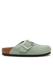 Birkenstock Klapki Boston Big Buckle 1029303 Zielony. Zielone klapki Birkenstock, bez wzorów, z nubiku, bez obcasa, bez zapięcia. Za 769.99 zł.