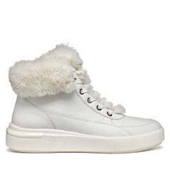Botki Geox. Białe botki Geox, bez wzorów, bez obcasa, na płaskiej podeszwie, bez zapięcia. Za 359.99 zł.