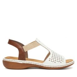 Sandały Rieker. Białe sandały Rieker, bez wzorów, bez obcasa, na płaskiej podeszwie, bez zapięcia. Za 239.99 zł.