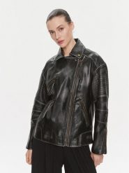 MAX&Co. Kurtka skórzana Ugolina Czarny Regular Fit. Czarne kurtki MAX&Co., bez wzorów, ze skóry, bez kaptura. Za 1,799.00 zł.