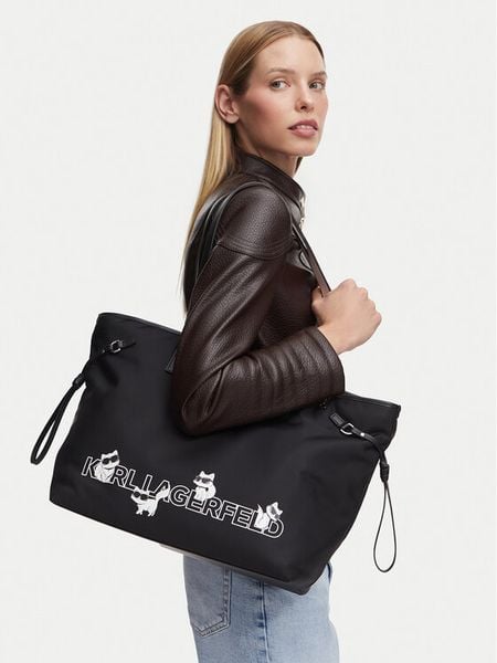 KARL LAGERFELD Torebka B3W30351 Czarny. Czarne shopper bag KARL LAGERFELD, bez wzorów, ze skóry, bez dodatków. Za 741.99 zł.