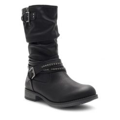 Botki Mustang. Czarne botki Mustang, bez wzorów, bez obcasa, na płaskiej podeszwie, bez zapięcia. Za 379.99 zł.