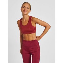 Damski biustonosz sportowy Hummel Te Tola. Niebieskie biustonosze sportowe Hummel, bez wzorów, z dżerseju, na fitness i siłownię. Za 140.00 zł.