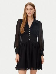 Morgan Sukienka codzienna 251-ROPLIS Czarny Loose Fit. Czarne sukienki Morgan, na co dzień, bez wzorów, z syntetyku, bez kołnierzyka, bez ramiączek, proste. Za 249.99 zł.