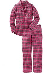 Piżama z flanelowej tkaniny. Czerwone piżamy bonprix, bez wzorów, z tkaniny, bez kołnierzyka, bez ramiączek. Za 129.99 zł.