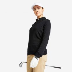 Sweter do golfa damski Inesis MW500. Czarne swetry INESIS, m, bez wzorów, z bawełny, sportowe, bez ramiączek. W wyprzedaży za 54.99 zł.