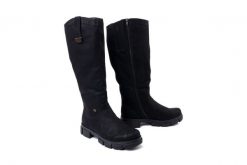 RIEKER TEX Y7190-00 black, kozaki damskie. Czarne kozaki Rieker, bez wzorów, z wełny, bez obcasa, na obcasie, bez zapięcia. Za 382.61 zł.