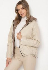 Beżowo-Brązowa Pikowana Kurtka o Dwustronnym Kroju z Odpinanym Kapturem Zeorina. Brązowe kurtki Born2be, l, bez wzorów, z jeansu, eleganckie. Za 199.99 zł.