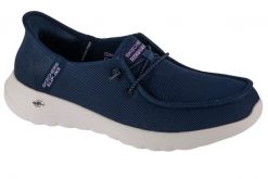 Buty sportowe Sneakersy damskie, Slip-Ins Go Walk Joy - Idalis. Niebieskie buty treningowe Skechers, bez wzorów, z materiału, przed kostkę, bez zapięcia, trekkingowe. Za 269.99 zł.