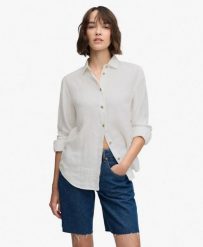 Superdry Premium Koszula Boyfriend z Lnu – 100% len. Białe koszule Superdry, uniwersalny, bez wzorów, ze lnu, eleganckie, bez kołnierzyka, bez ramiączek. Za 387.20 zł.