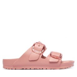 Klapki Birkenstock. Czerwone klapki Birkenstock, bez wzorów, bez obcasa, bez zapięcia. Za 299.99 zł.
