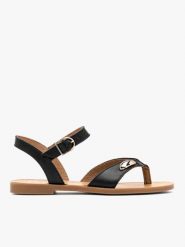 Czarne japonki z ozdobą. Czarne japonki Brawo sp. z o.o., z aplikacjami, ze skóry, eleganckie. Za 349.99 zł.