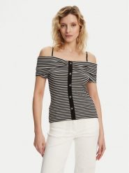 Morgan Bluzka 241-DROPEZ Czarny Slim Fit. Czarne bluzki Morgan, xl, bez wzorów, z syntetyku, bez kołnierzyka, bez ramiączek. Za 139.99 zł.