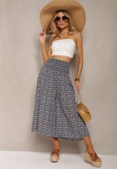 Czarne Bawełniane Spodnie Culottes z Szeroką Gumką w Pasie i Kwiatowym Printem Pellagia. Czarne jeansy Renee, bez wzorów, z bawełny. W wyprzedaży za 29.99 zł.