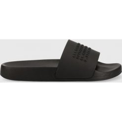 AllSaints klapki Renegade damskie kolor czarny. Czarne klapki AllSaints, bez wzorów, z gumy, bez obcasa, na płaskiej podeszwie, bez zapięcia. W wyprzedaży za 243.99 zł.